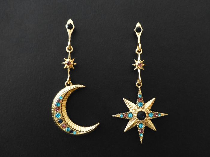 Star Starburst Moon Drop Dangle Earrings