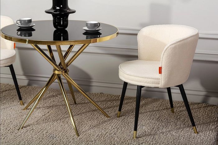 Modern White Faux Lamb Wool Chair With Gold Leg Ends