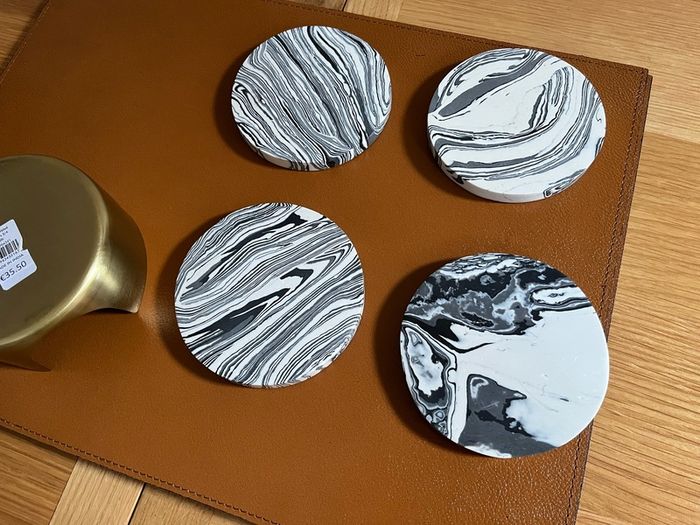 Monochrome marbled set of 4 coasters