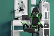 Gaming Armchair with Headrest and Lumbar Support, Ergonomic Gaming Chair for Gaming Room, Teenagers, Adult Green