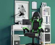 Gaming Armchair with Headrest and Lumbar Support, Ergonomic Gaming Chair for Gaming Room, Teenagers, Adult Green