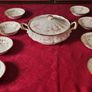 9 Piece Royal Albert Victoriana Rose Bone China Gold Gilt Lidded Tureen And Soup Bowls Set Made In England Image 2