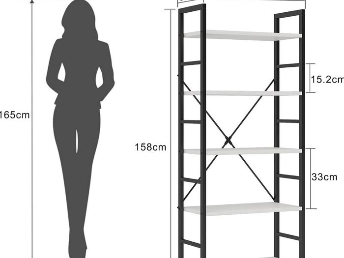 Industrial Bookshelf, 5-Tier 24.8" White Shelving Unit Wood Bookcase with Open Shelves, Rustic Standing Bookshelves Metal Frame Display Rack for Living Room,Bedroom, White