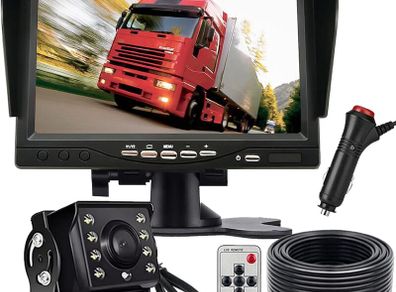 4Pin 7" Rear View Monitor Waterproof Night Vision Reversing Camera HD Parking System for 12V-24V Truck Caravan Harvester Motorhome Reverse
