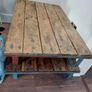 Industrial Reclaimed Wood Coffee Table with Blue Iron Frame Image 4