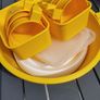 Pristine Vintage 70s Style Picnic Set  Yellow Space-Age Carrier & Plaid Blanket Image 8