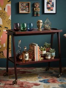 Mid-Century Modern Wooden Serving Cart / Bar Trolley with Removable Tray