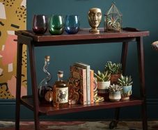 Mid-Century Modern Wooden Serving Cart / Bar Trolley with Removable Tray
