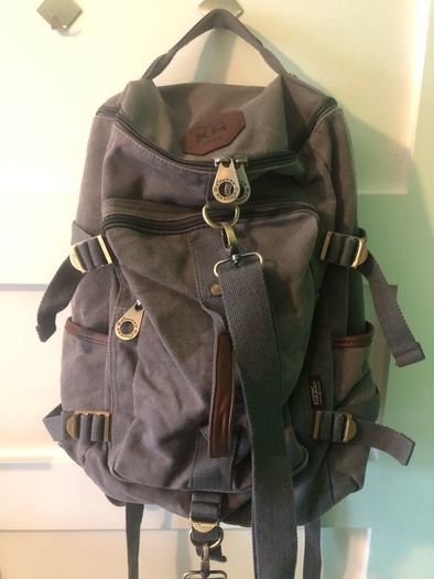 Kaukko grey canvas denim duffel bag backpack rucksack with laptop compartment