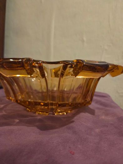 Large Art Deco Amber Glass Bowl