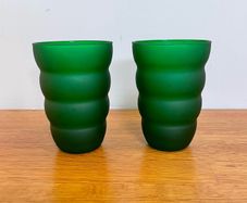 Pair of frosted green tumbler glasses