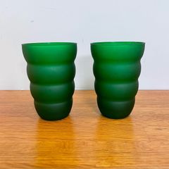 Pair of frosted green tumbler glasses