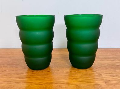 Pair of frosted green tumbler glasses