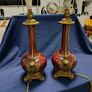 2 porcelain oxblood Red lamps vintage Image 6