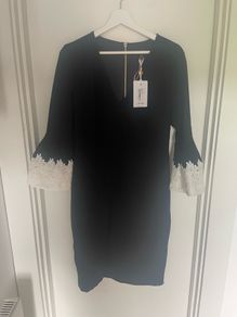 ted baker black fluted embroidered sleeve dress