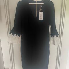ted baker black fluted embroidered sleeve dress