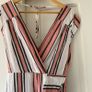 River Island Striped Ruffle Faux-Wrap Midi Dress Pink White Cotton Blend Image 3