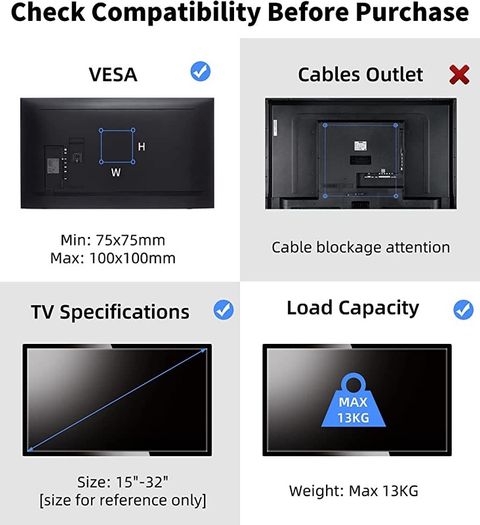 TV Wall Bracket Mount Swivel and Tilt for Most 15"-32" LED, LCD, OLED Flat Screen TVs and Monitors with VESA 75x75-100x100mm up to 13kg Full Motion Monitor Wall Bracket (FREE POSTAGE)