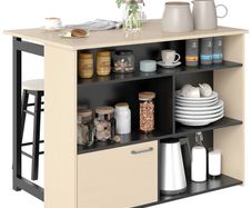 3-pc. Bar set, Bar table with foldable tabletop, 2 bar stools, 6 storage compartments, black+oak, 116 x 70 x 89.5 cm
