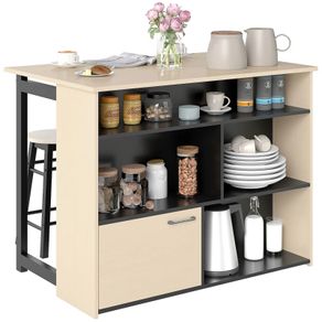 3-pc. Bar set, Bar table with foldable tabletop, 2 bar stools, 6 storage compartments, black+oak, 116 x 70 x 89.5 cm