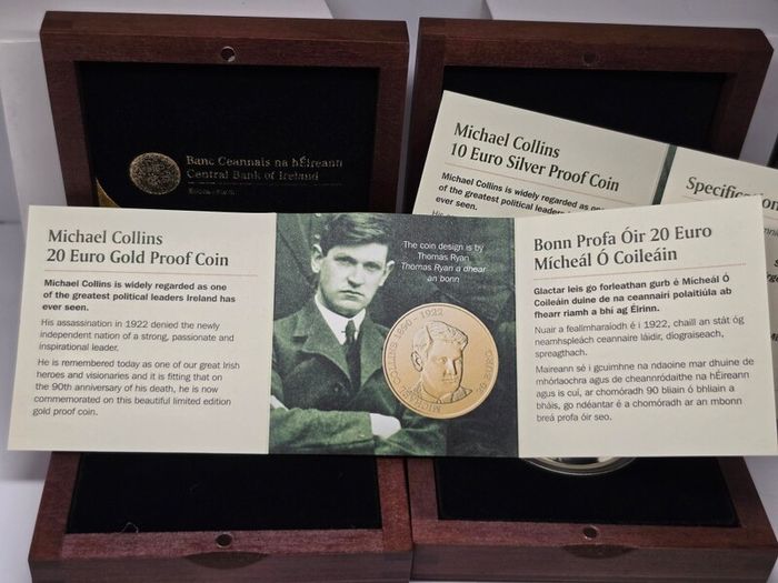 Ireland 2012 Silver and Gold Proof Coin Set Michael Collins 1890-1922 Commemorative Coins in Original Holder with COA