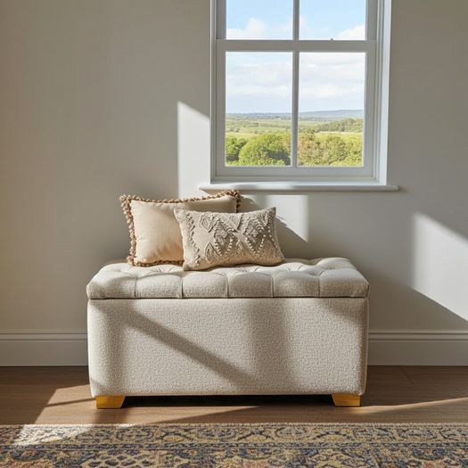Elegance Boucle Ottoman with Storage 100x40cm  Beige