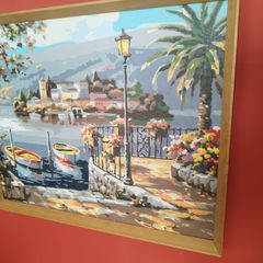 Hand painted framed painting for sale.