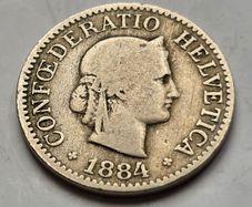 1884 Switzerland 10 Rappen Coin