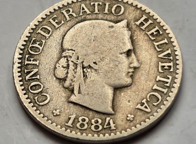 1884 Switzerland 10 Rappen Coin