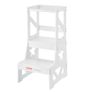 Toddler Step Stool for Kids, Natural Pine Wood Toddler Kitchen Stool Helper with Safety Rail, 150LBS Loading Capacity Standing Tower Learning Stool for Bedroom Bathroom Kitchen Counter, White Image 3