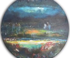City Lights on Dublin Bay ORIGINAL PAINTING on lazy susan by artist Helen Mathews
