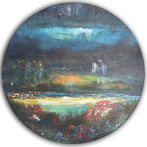 City Lights on Dublin Bay ORIGINAL PAINTING on lazy susan by artist Helen Mathews