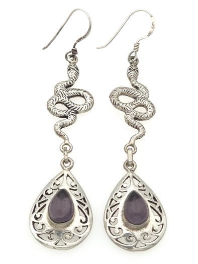 Vintage 925 Sterling Silver & Colour Changing Amethyst Witchy Gothic Snake Earrings