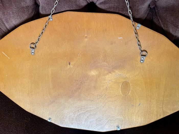 Petite Oval Bevelled Early 20th Century Frameless Mirror with Original Chain