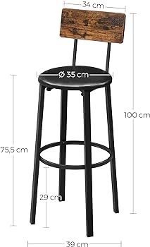 NEW SALE Bar Stools, Set of 2 PU Upholstered Breakfast Stools, 75.4 cm Tall Seat, Footrest, Simple Assembly, Industrial, for Dining Room Kitchen Counter Bar, Rustic Brown and Black