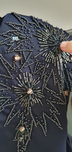 Adrianna Papell navy embellished rushed dress Sz 12UK - Rrp 125 (New)