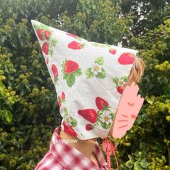 Pixie Hat with ribbon - strawberry reversible