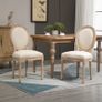 Set of 2 French Style Upholstered Dining Chairs, Cream Linen-Touch Fabric with Backrest, Natural Wood Frame Image 7