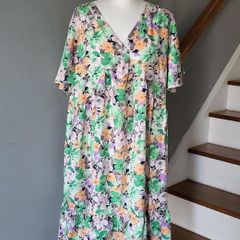 Shein green & orange floral dress, Size 2XL / UK20