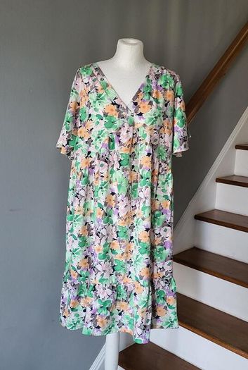Shein green & orange floral dress, Size 2XL / UK20