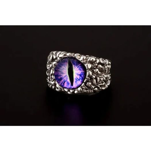 Punk style purple dragon eye silver ring