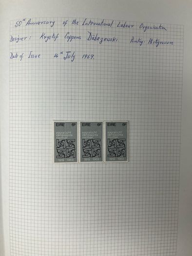1965-74 Ireland used written up on spring back pages including some varieties/ errors in spring back album. Includes loads of spare pages. Note 66 rising set and MacCurtain & MacSweeney sets.
