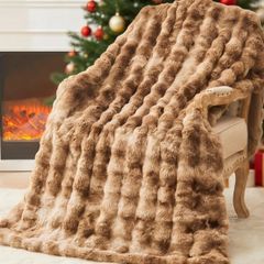 150 x 200cm Ultra Soft & Bubble Thick Couch Blanket for Sofa, Fleece-Like Cozy Living Room Blanket,Tie Dye Grey-brown