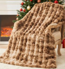 150 x 200cm Ultra Soft & Bubble Thick Couch Blanket for Sofa, Fleece-Like Cozy Living Room Blanket,Tie Dye Grey-brown