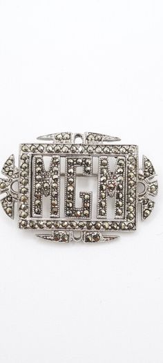 1930s Art Deco Silver Marcasite Monogram Brooch
