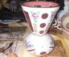 Beautiful Old Bohemian Vase Cranberry Cut and Enamelled Baluster Vase with Gilt Rim