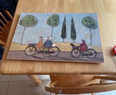 Picture titled 'A nice day for it'- on timber.
