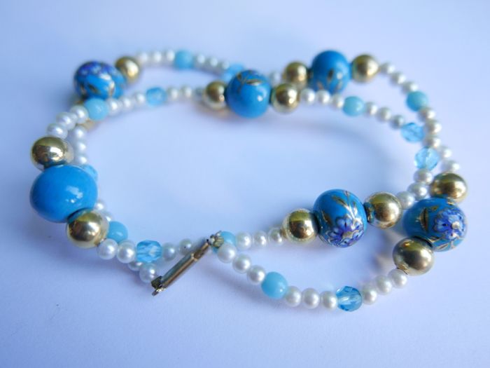 Vintage Hand Painted Bead Necklace or Bracelet length 19"