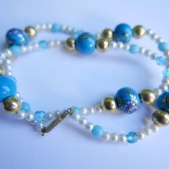 Vintage Hand Painted Bead Necklace or Bracelet length 19"