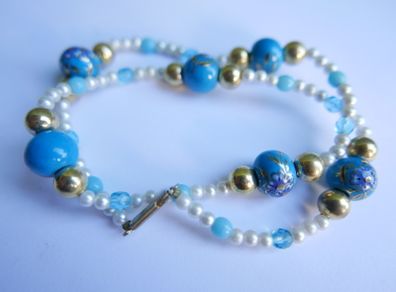 Vintage Hand Painted Bead Necklace or Bracelet length 19"